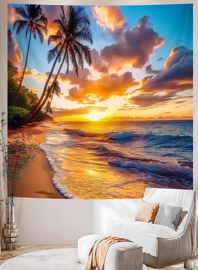 AOHMPT Ocean Sunset Tapestry, Beach Evening Sunset Tapestry, Natural Beach Palm Tree Landscape Poster, Seaside Landscape Wall Hanging for Bedroom, Dorm Room and Living Room Wall Decor 79" L x 59" W - Image 5